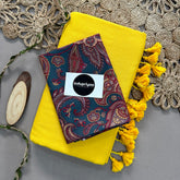 Yellow Handloom Khadi Cotton Saree With Rama Mango Print Blouse
